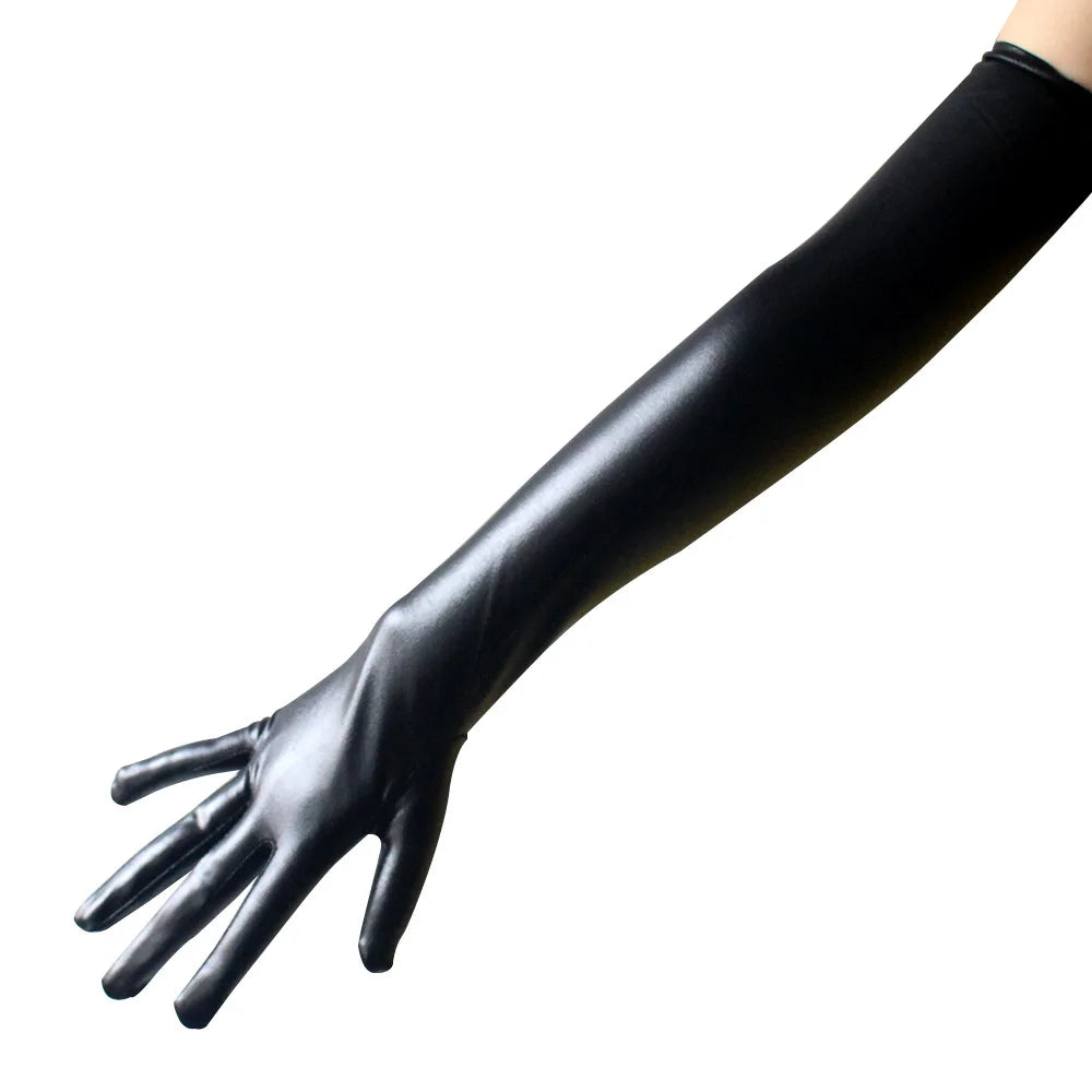 Sexy Long Patent Leather Gloves Women Cosplay Pole
