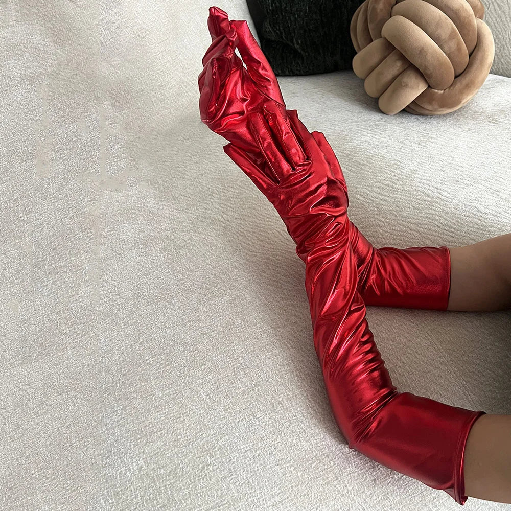 Sexy Patent Leather 55cm Long Gloves Women Cosplay