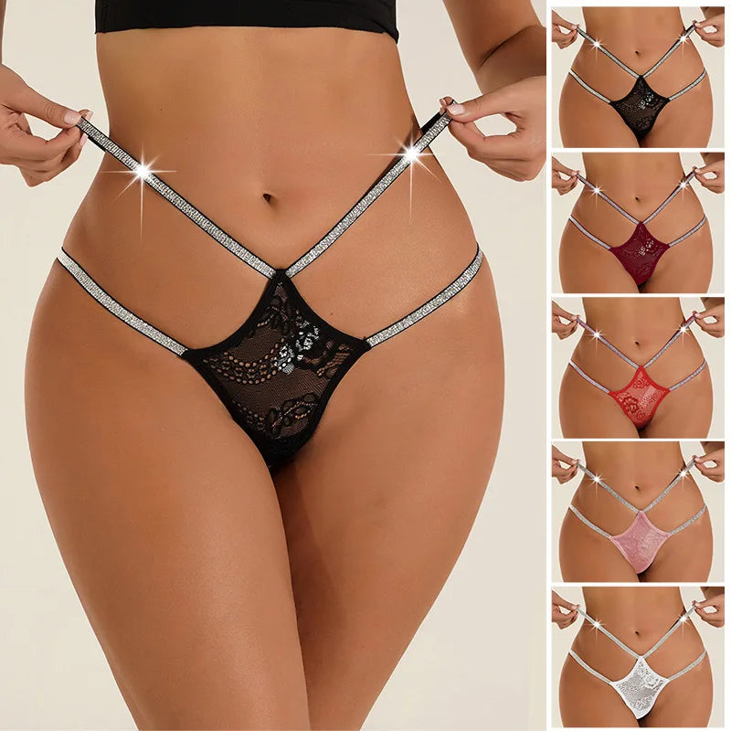 Sexy High-Waist Lace Thongs Women Double Thin Belt