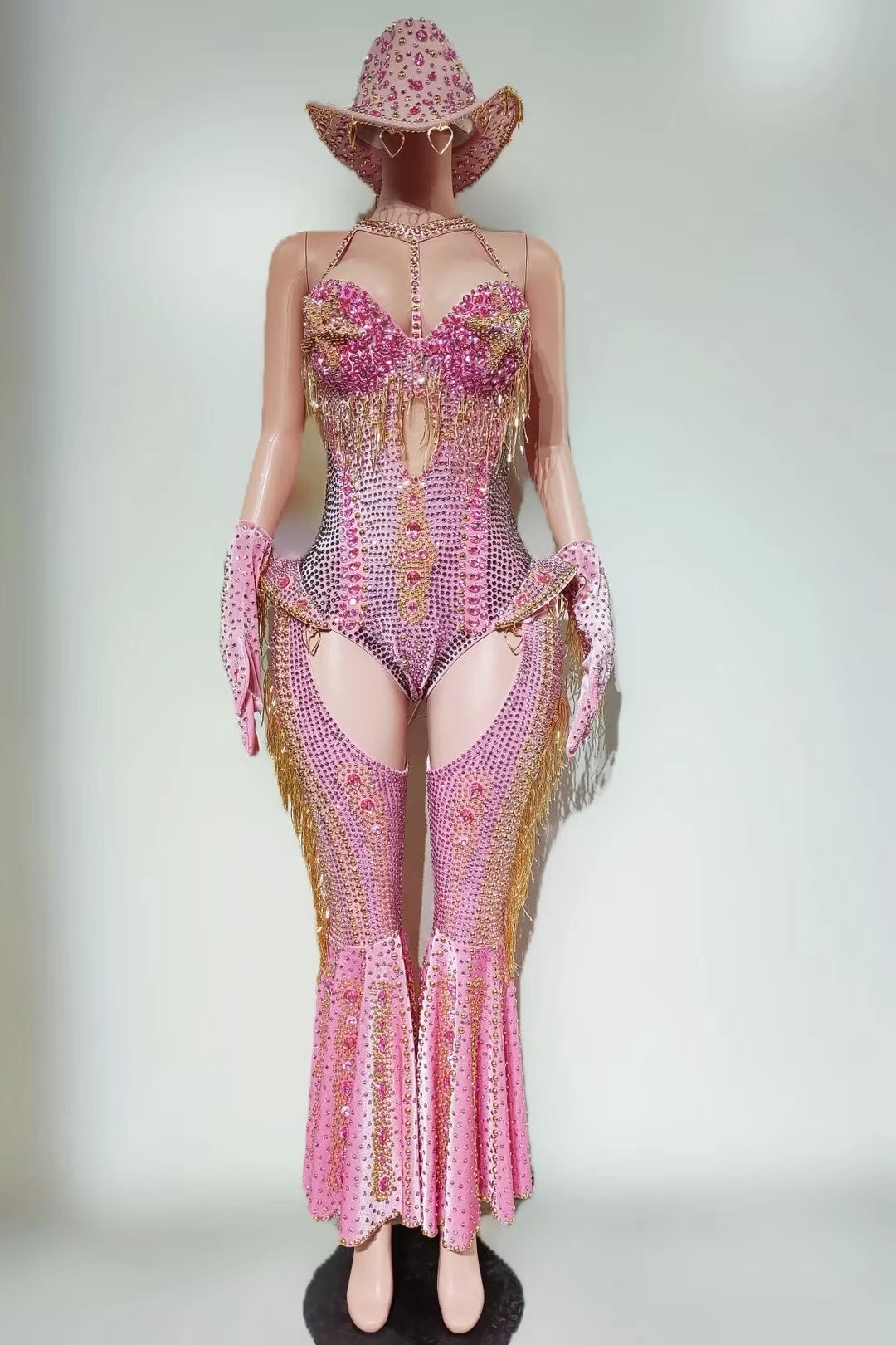 Rhinestone Bodysuit 4-Piece Club Outfit Set
