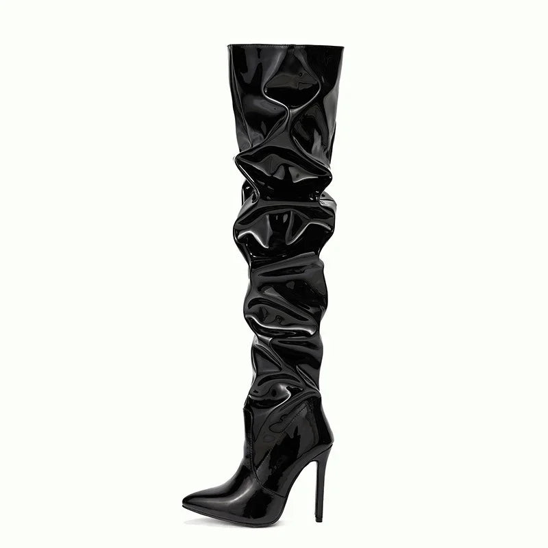 Sexy Pointy Thigh-High Boots Women Over-Knee Patent Heels