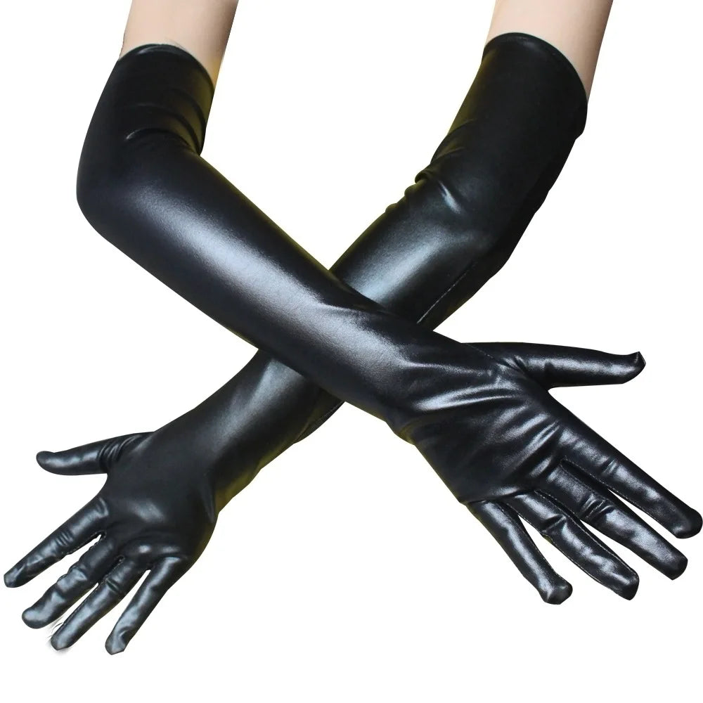 Sexy Long Patent Leather Gloves Women Cosplay Pole