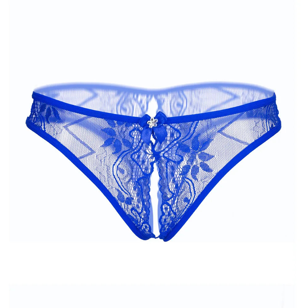 Sexy Lace Thongs Women Transparent Crotchless Panties