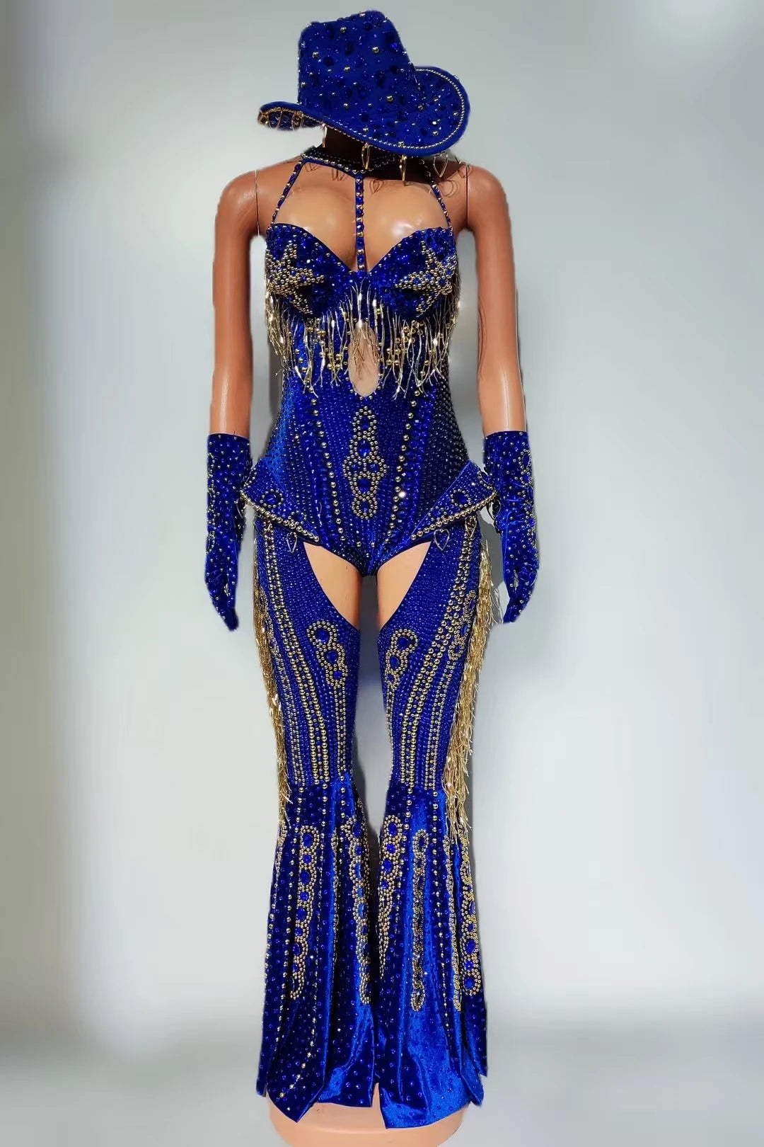 Rhinestone Bodysuit 4-Piece Club Outfit Set