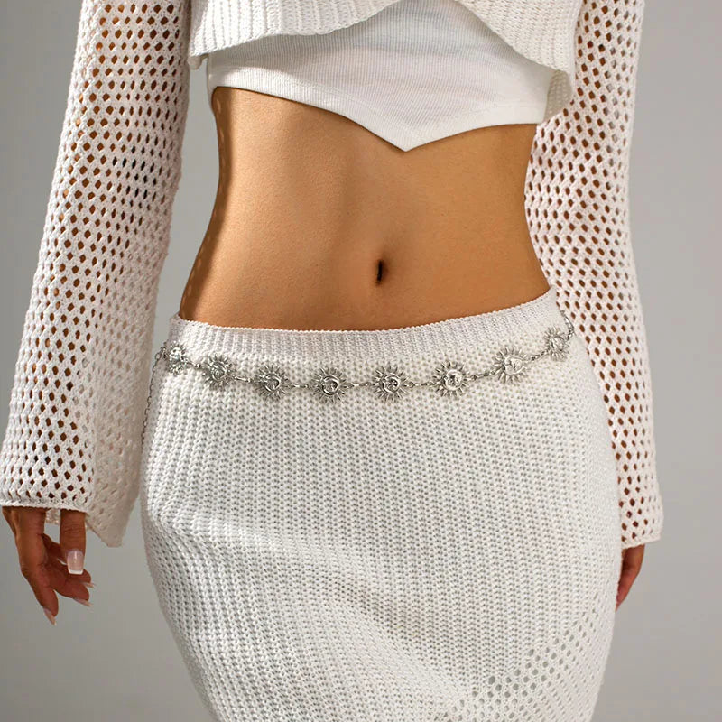 Boho Gold Sun Waist Chain for Women Summer Festival