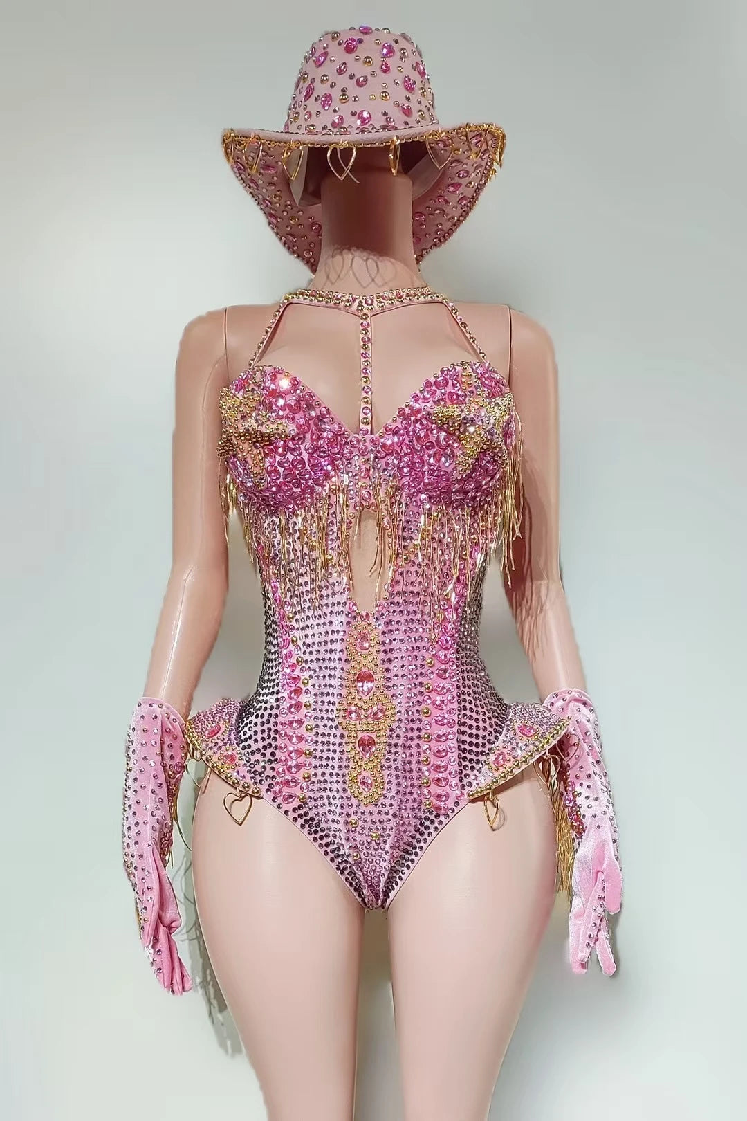 Rhinestone Bodysuit 4-Piece Club Outfit Set