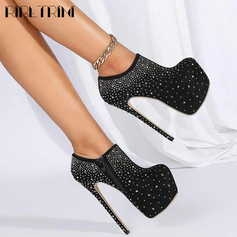 Sexy Stiletto Platform Pumps Women Rhinestone Heels