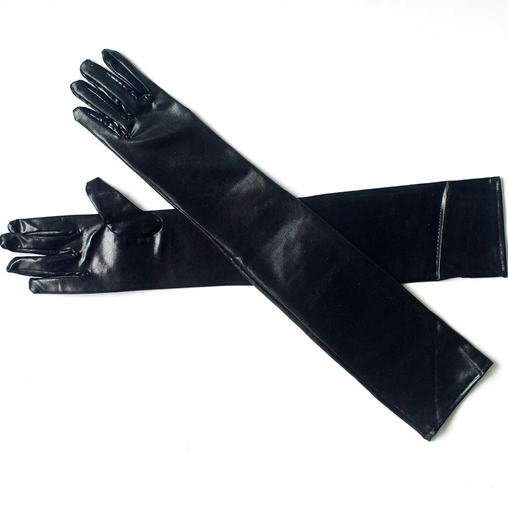 Sexy Long Patent Leather Gloves Women Cosplay Pole