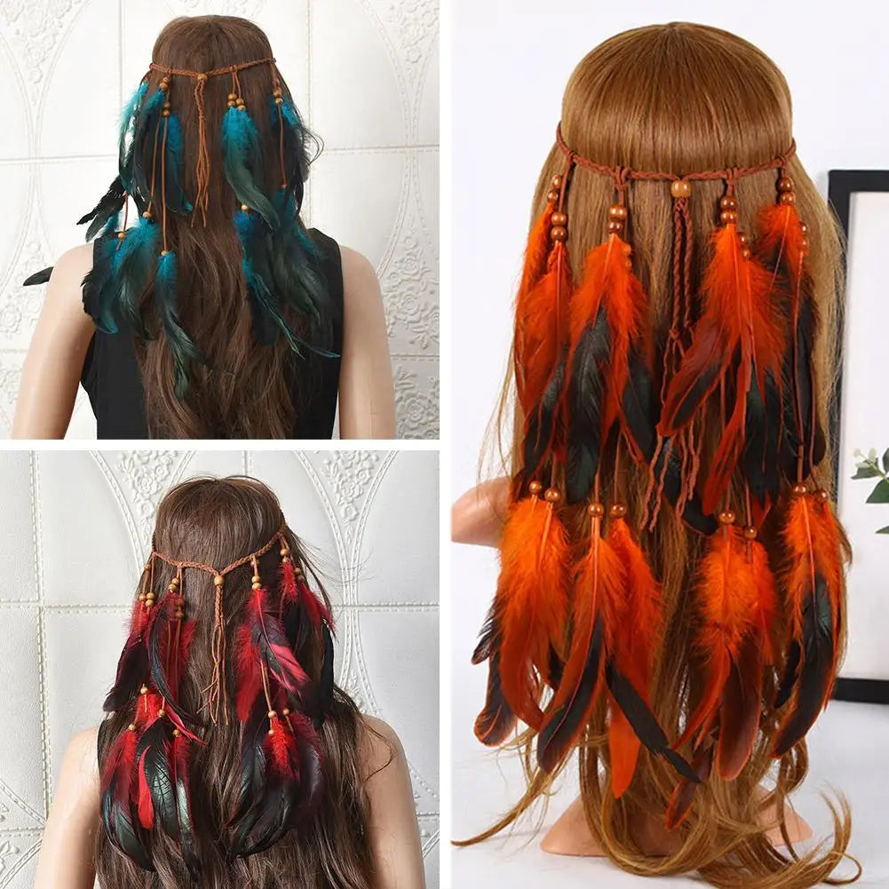 Boho Feather Headband Gypsy Hippie Hair Accessory