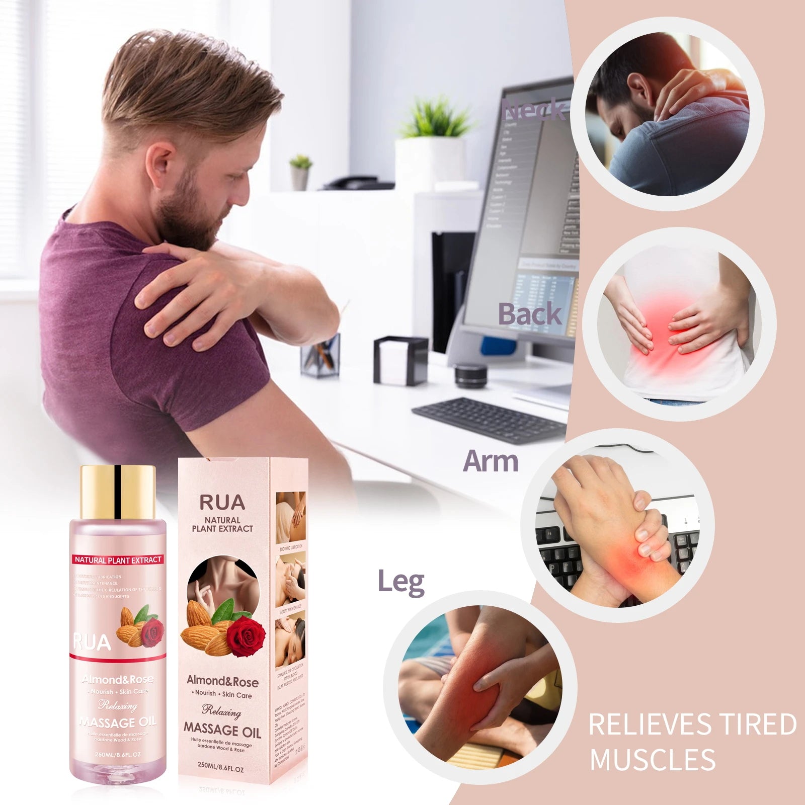 Almond & Rose Massage Oil Relaxing Moisturizing Body Oil