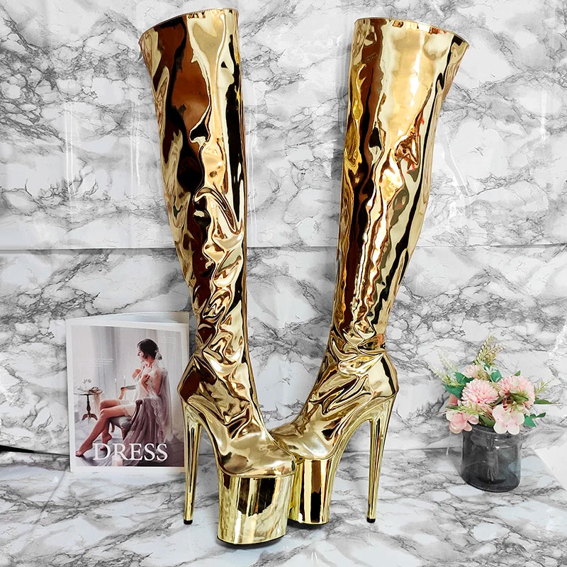 Thigh-High 8Inch Boots Women Gold & Silver High Heels