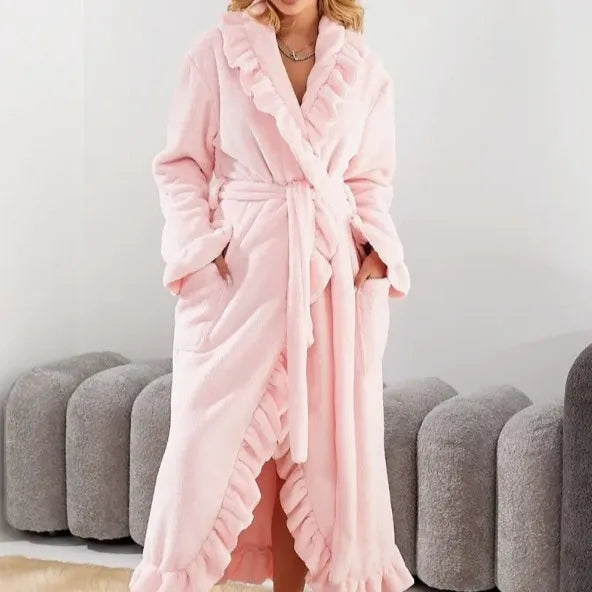 Women’s Coral Velvet Long Robe Warm Thick Bathrobe