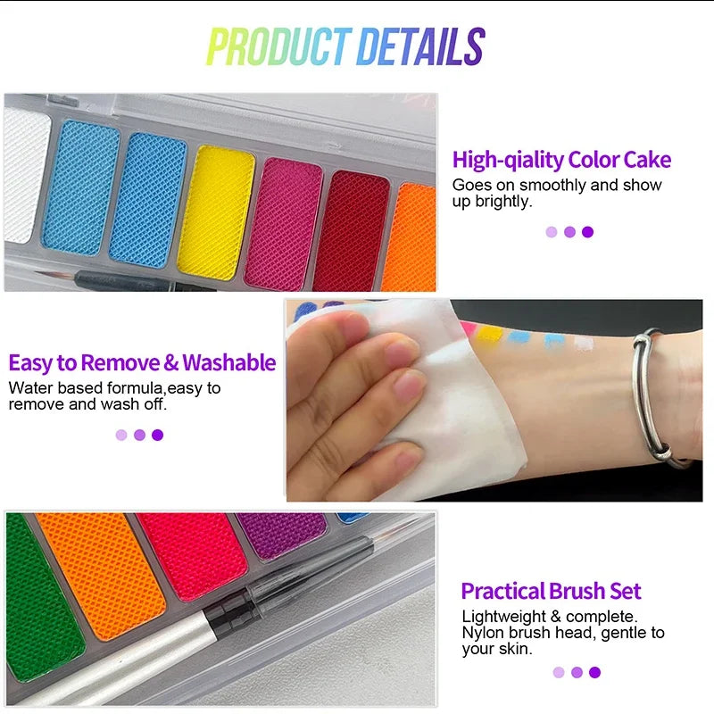 10-Color Luminous Neon Face Paint Pigments for Halloween