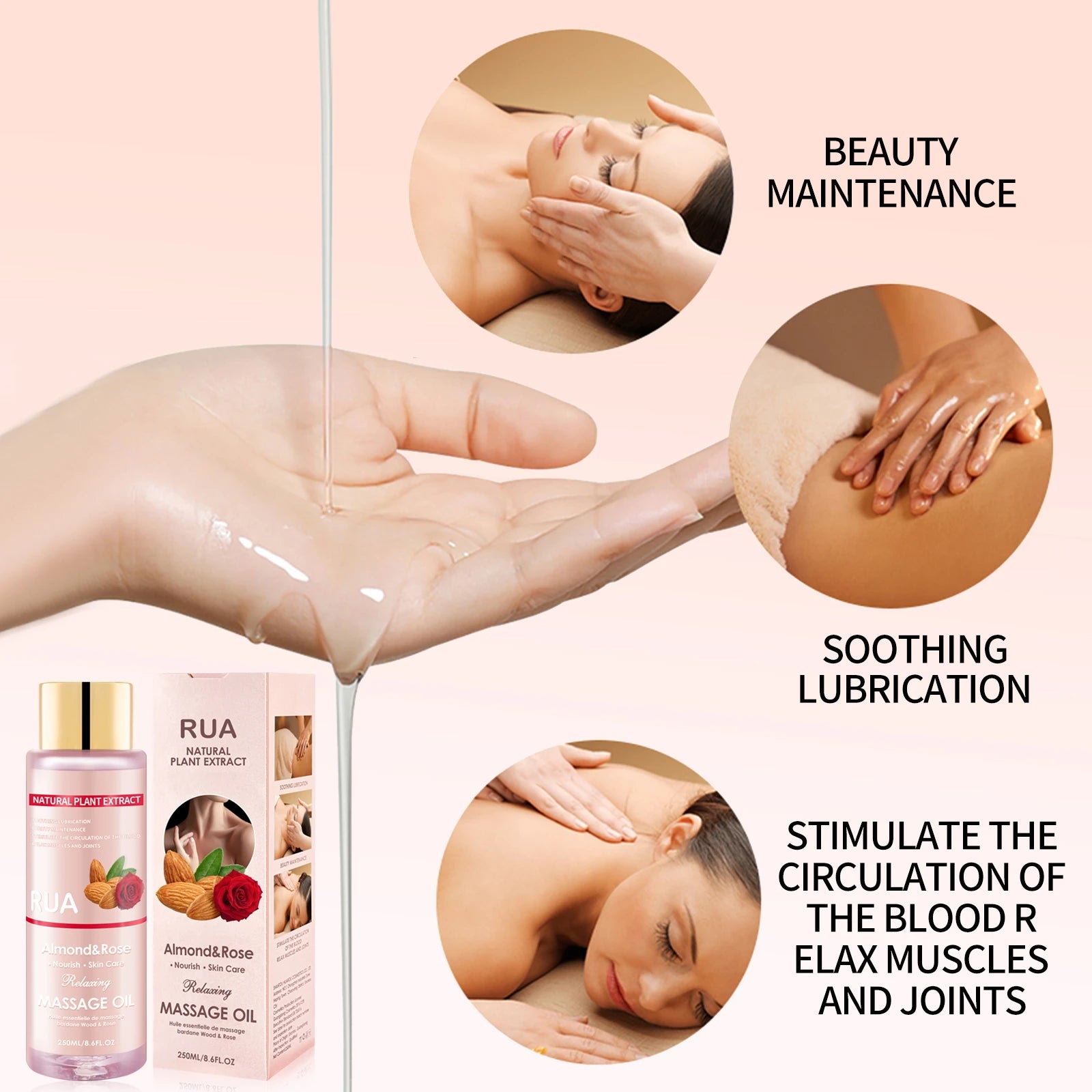 Almond & Rose Massage Oil Relaxing Moisturizing Body Oil