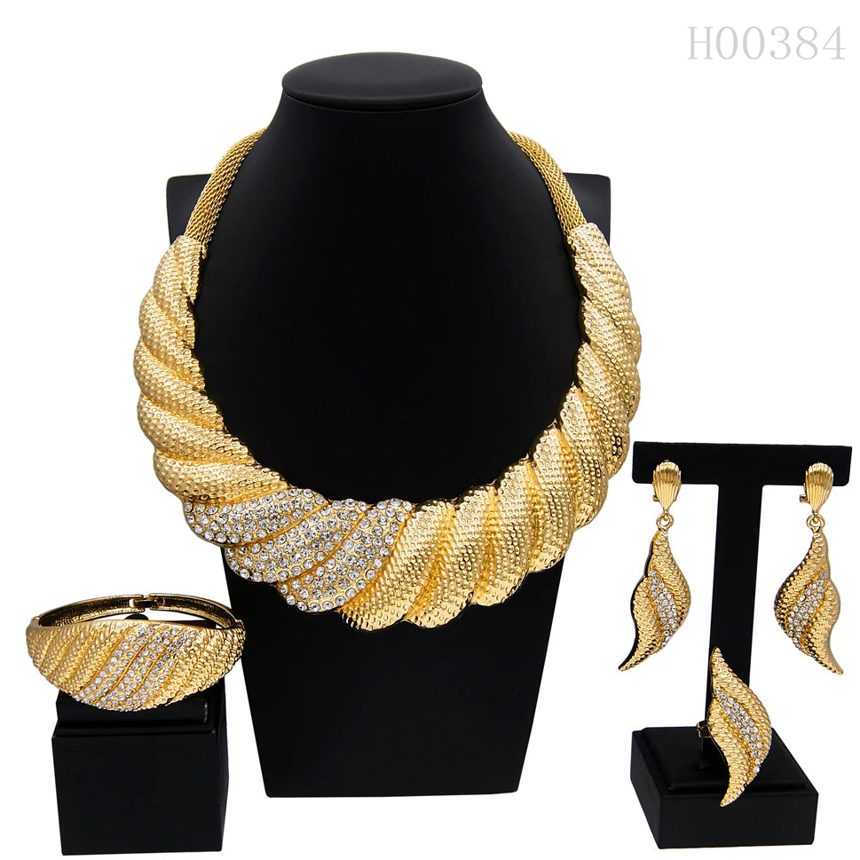 Dubai Gold Plated Jewelry Set Women Wedding Party Necklace