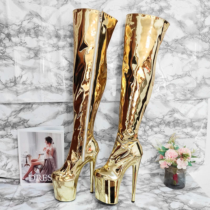 Thigh-High 8Inch Boots Women Gold & Silver High Heels