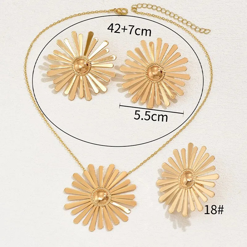 Gold Plated Flower Jewelry Set Necklace Earrings Ring Gift