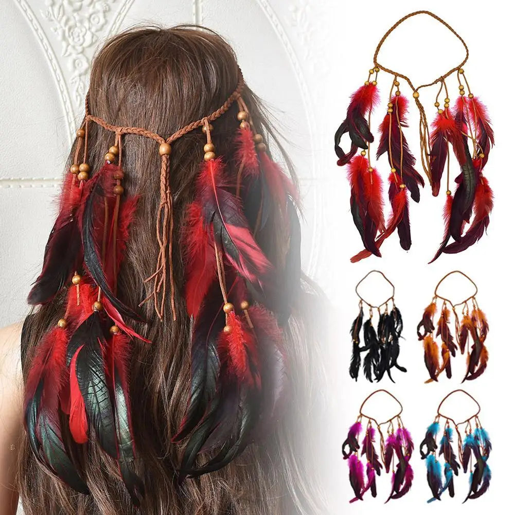Boho Feather Headband Gypsy Hippie Hair Accessory