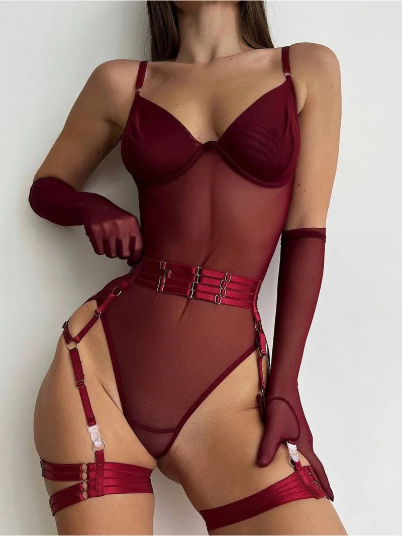 Sexy Mesh Bodysuit Lingerie Women Lace One-Piece Suit