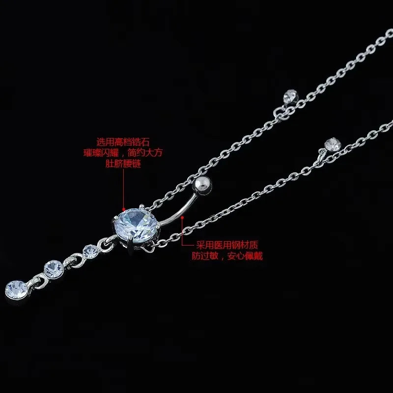 Hip Hop CZ Belly Chain Jewelry for Women Body Piercing