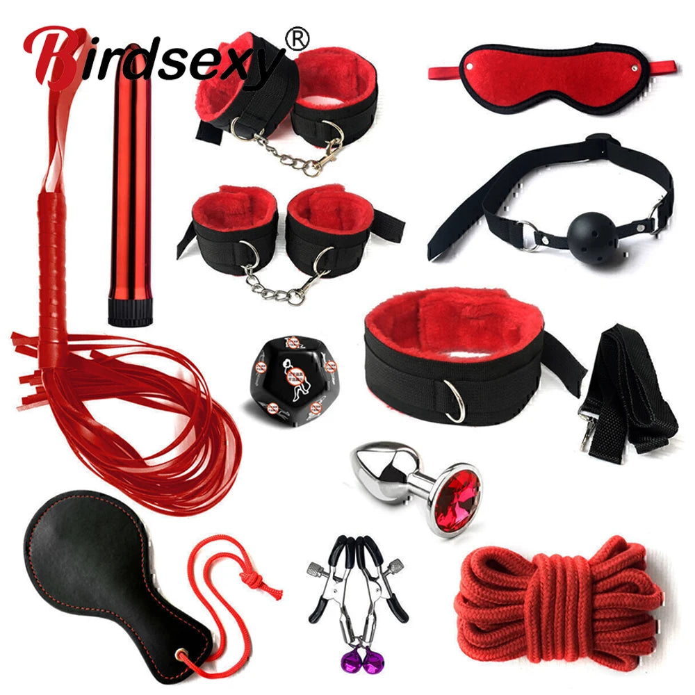 BDSM Bondage Kit for Couples – Handcuffs, Gag & Whip
