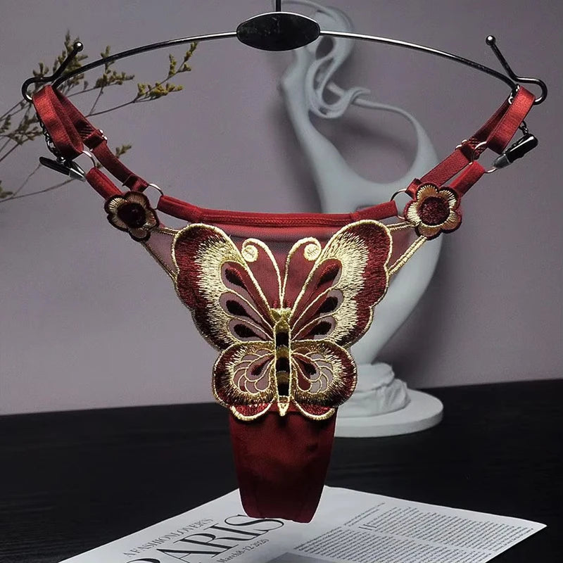 Sexy Lace Thong Women Butterfly Low-Waist Mesh Panties