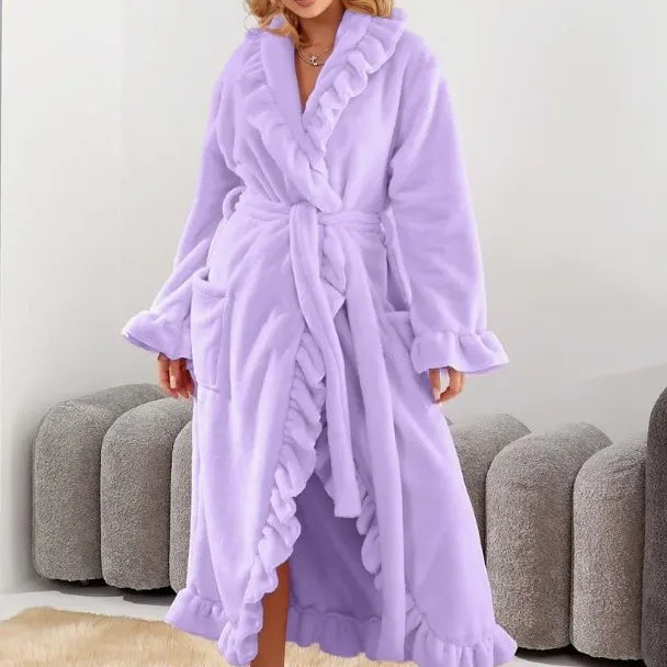 Women’s Coral Velvet Long Robe Warm Thick Bathrobe