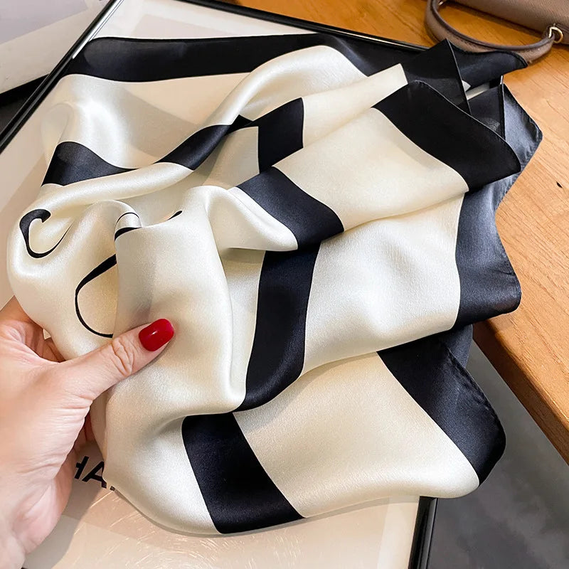 Luxury Silk Square Scarf Women Print Wrap
