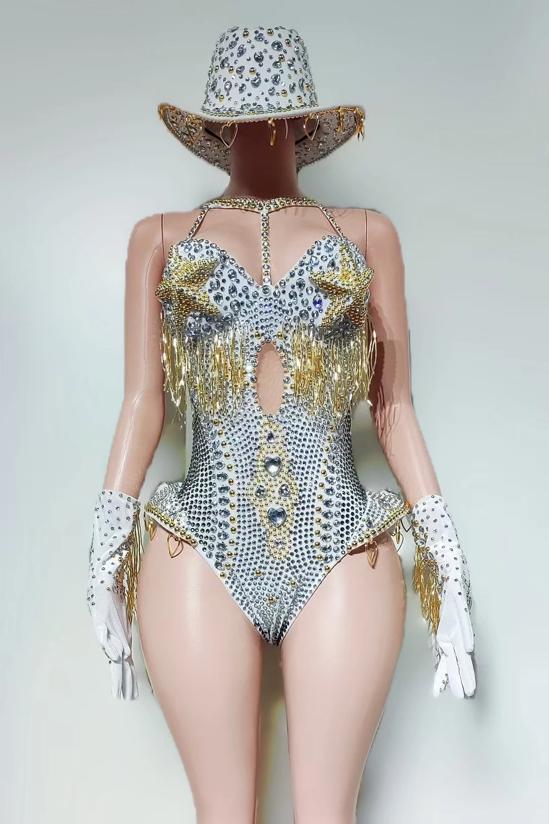 Rhinestone Bodysuit 4-Piece Club Outfit Set
