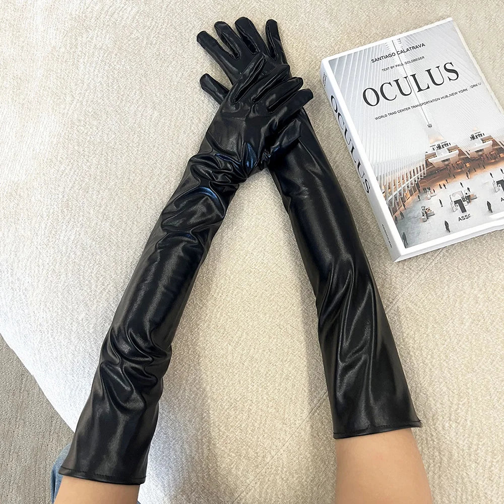 Sexy Patent Leather 55cm Long Gloves Women Cosplay