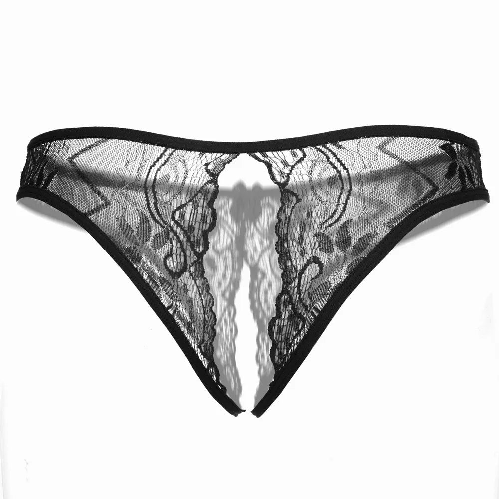 Sexy Lace Thongs Women Transparent Crotchless Panties