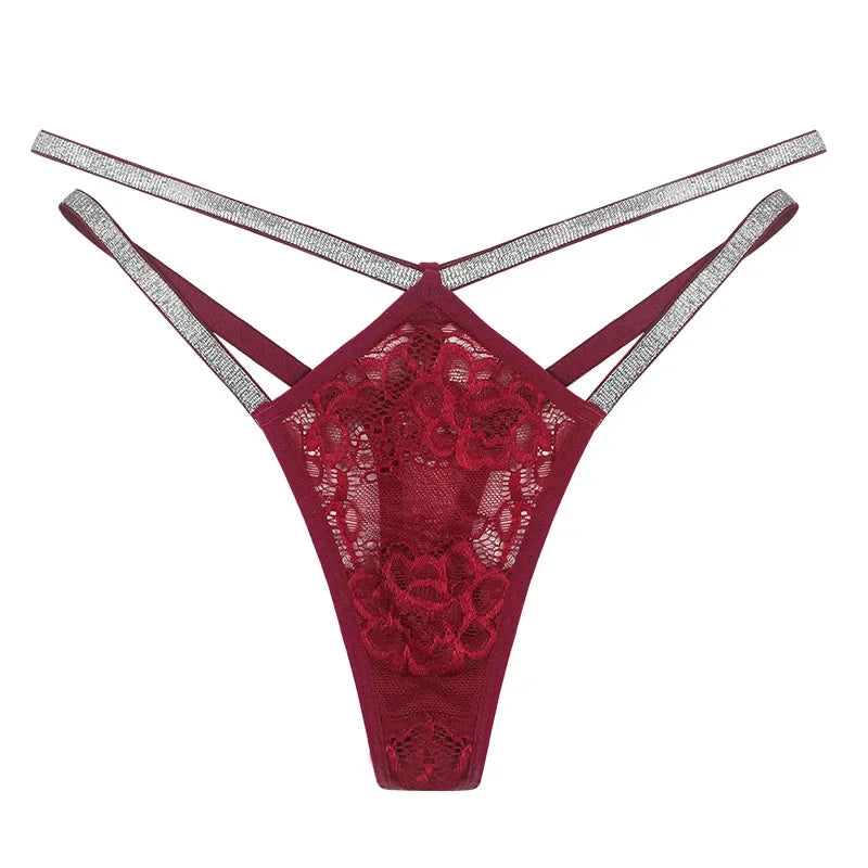 Sexy High-Waist Lace Thongs Women Double Thin Belt