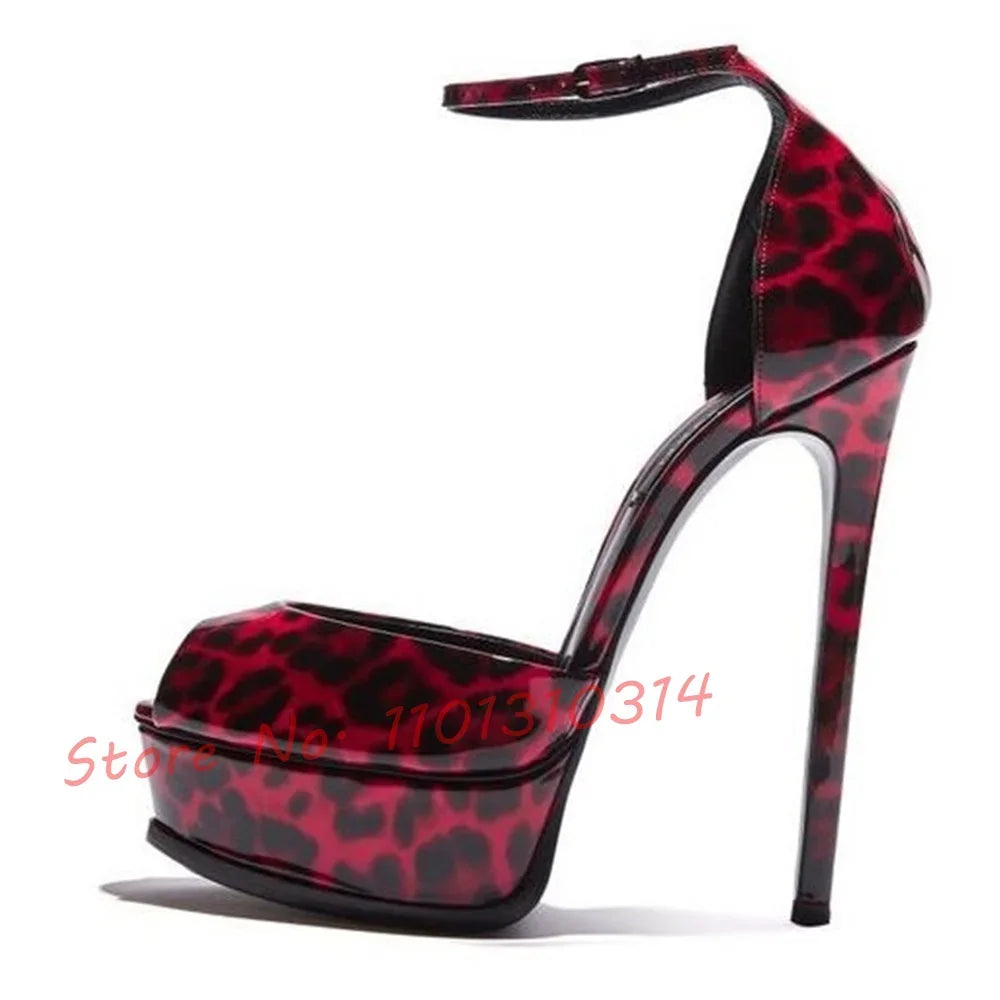 Red Leopard Platform Heels Women Sexy Peep Toe Sandals