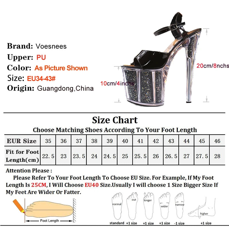 Crystal Clear Platform Heels 17CM/20CM Women Sandals