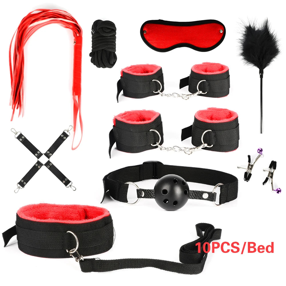 BDSM Bondage Kit for Adults – Handcuffs, Whip & Plug