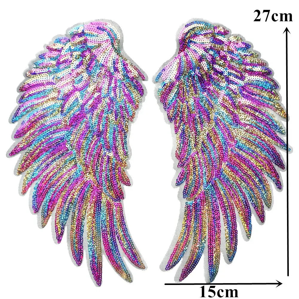 Rainbow Feather Sequin Wings Iron-On Embroidered Patch