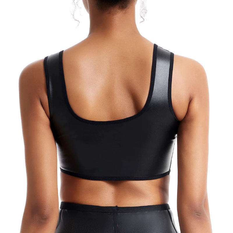 Women’s Faux Leather Sexy U-Neck Crop Tank Top Shapewear