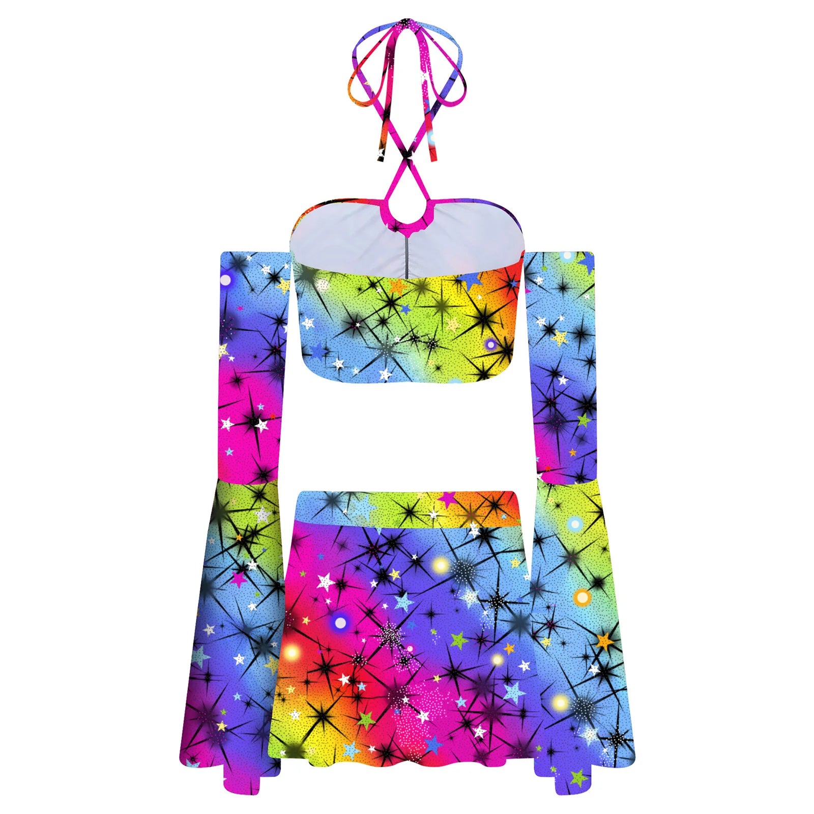 Women’s Rave Disco Pole Dance Outfit 3-Piece Skirt Set