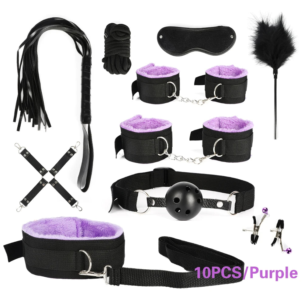 BDSM Bondage Kit for Adults – Handcuffs, Whip & Plug