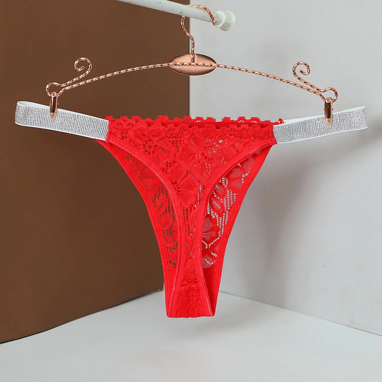 Sexy Mid-Waist Lace Thong Women Solid Color Underwear