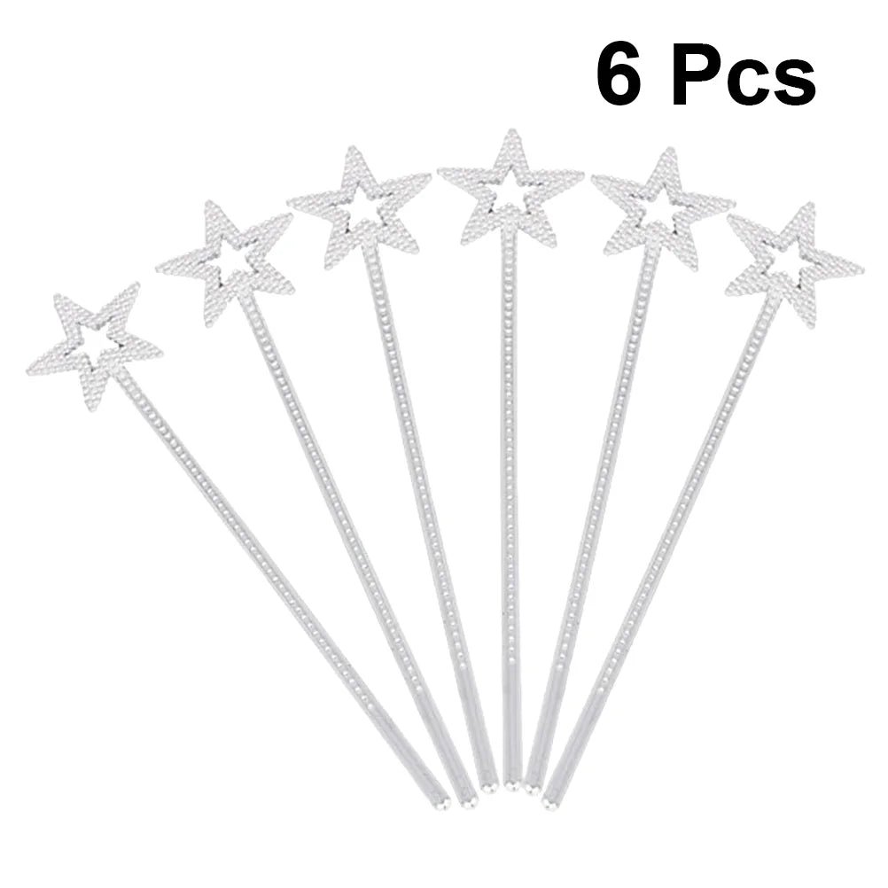 6Pcs Silver Pentagram Fairy Angel Wands Party Cosplay