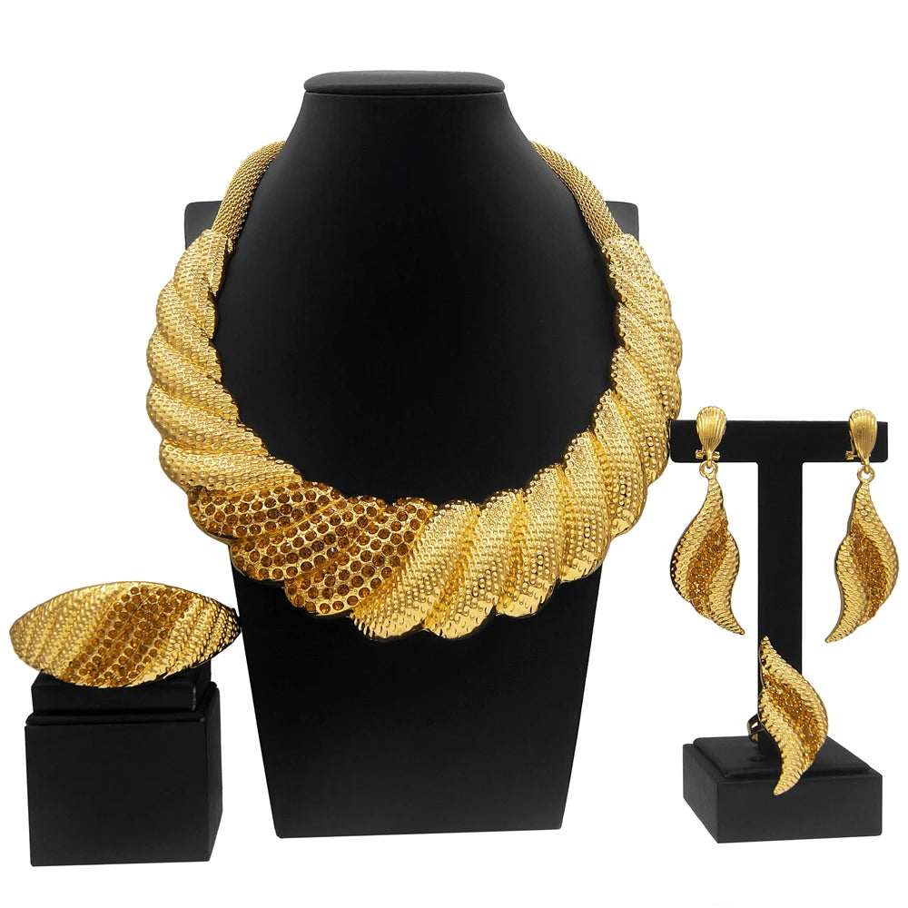 Dubai Gold Plated Jewelry Set Women Wedding Party Necklace