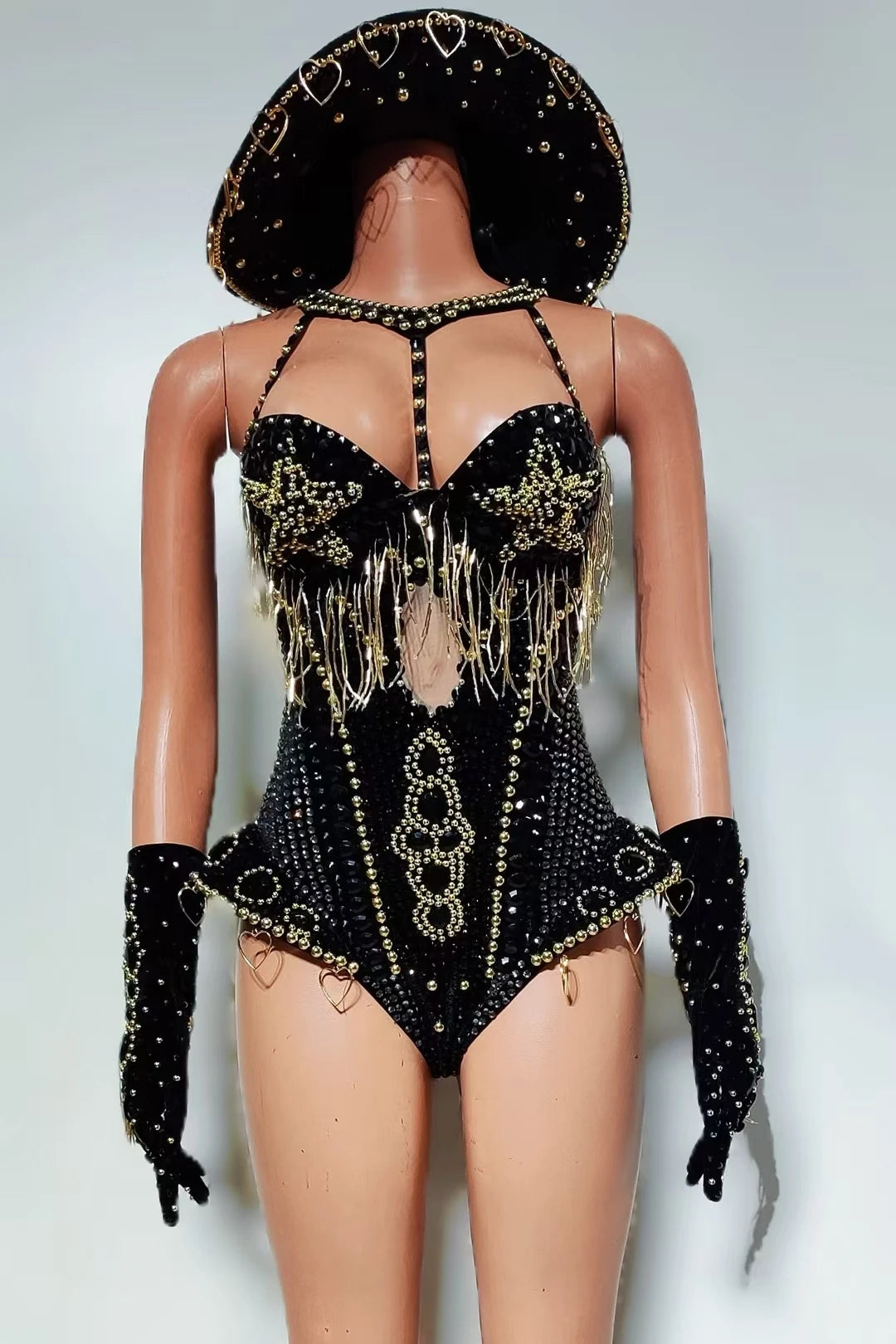 Rhinestone Bodysuit 4-Piece Club Outfit Set