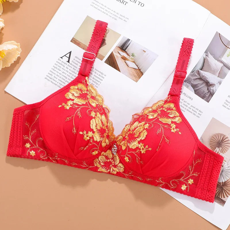 Vintage Floral Push-Up Bralette Women Adjustable Lingerie
