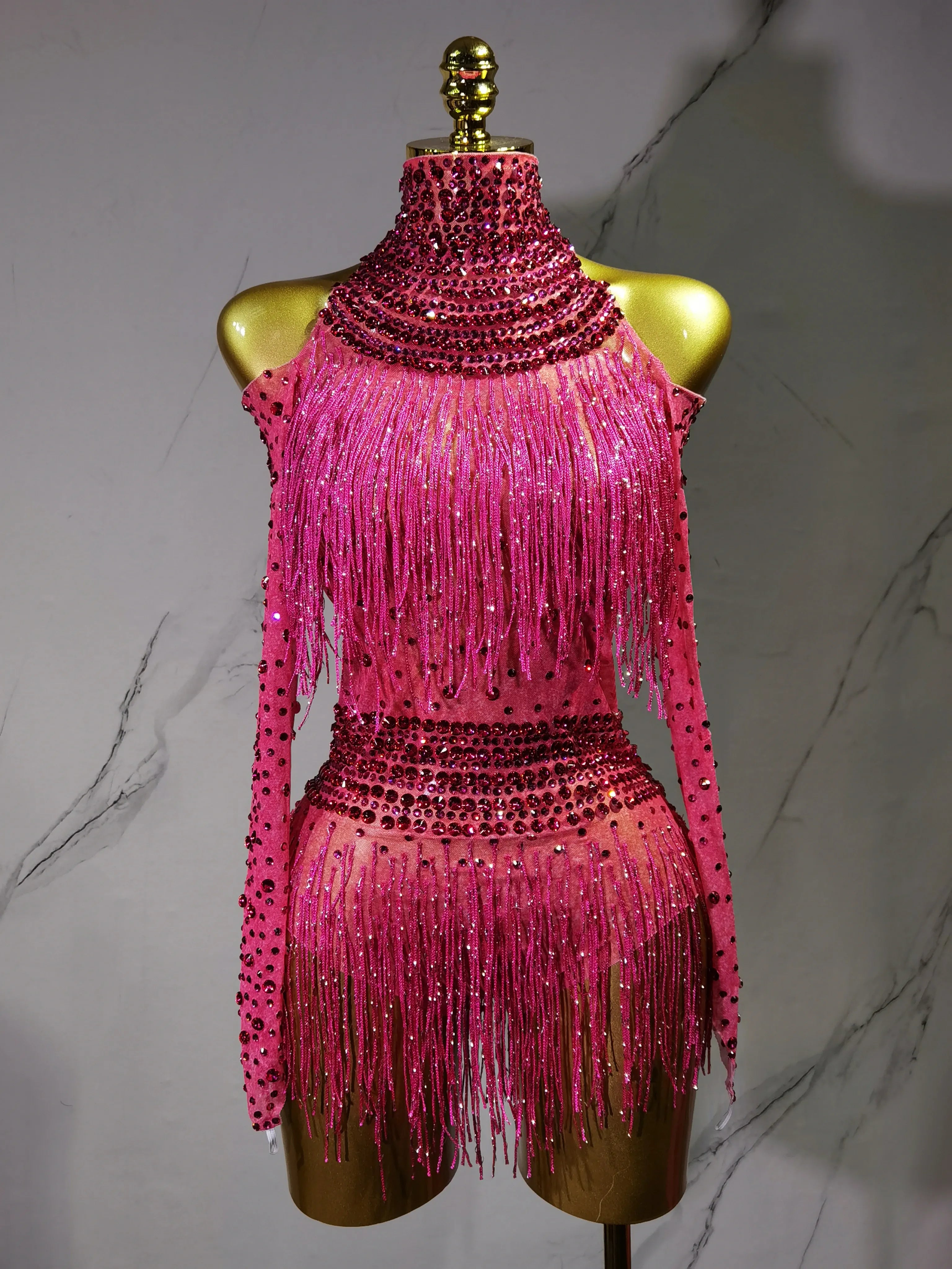 Rhinestone Fringe Bodysuit Rave Dance Outfit
