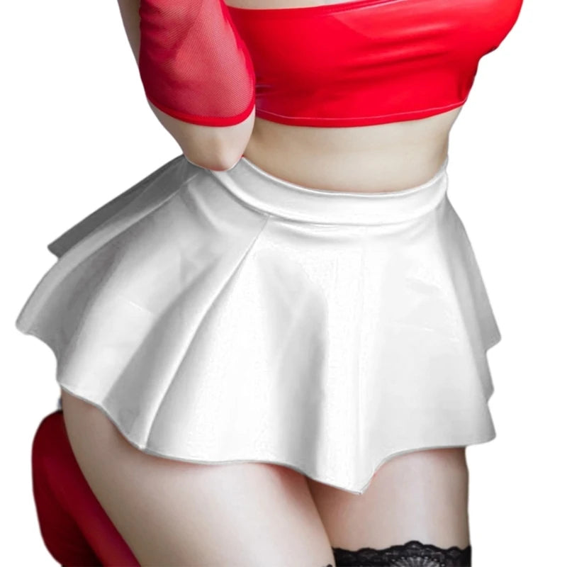 Women’s Summer Sexy PU Leather Pleated Mini Skirt