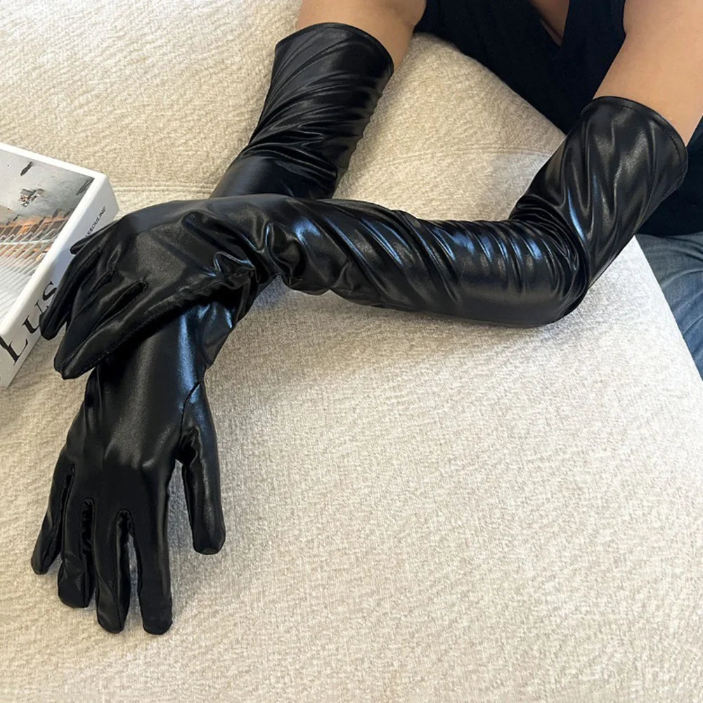 Sexy Patent Leather 55cm Long Gloves Women Cosplay