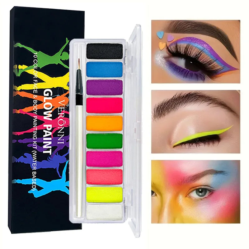 10-Color Luminous Neon Face Paint Pigments for Halloween