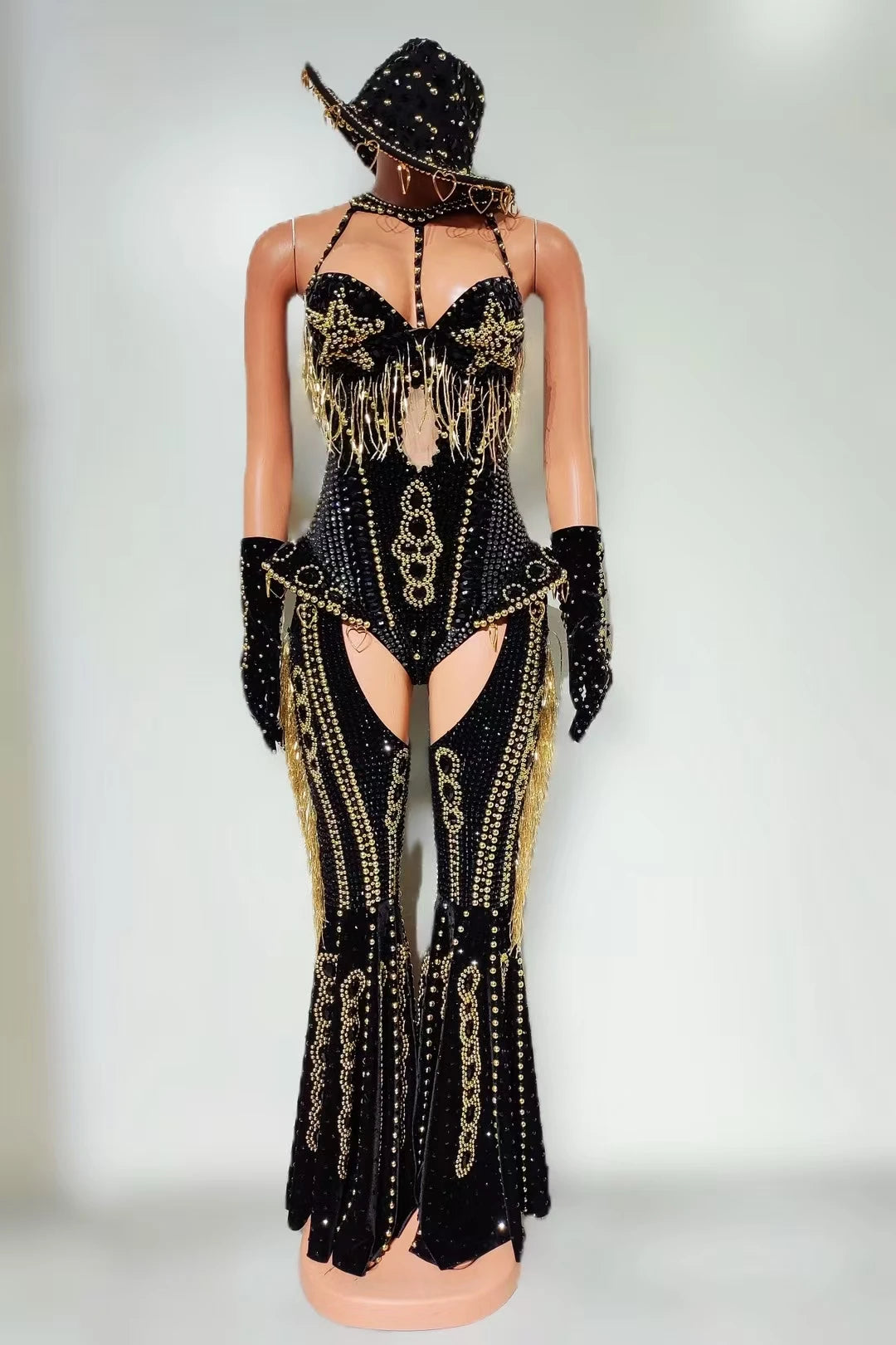 Rhinestone Bodysuit 4-Piece Club Outfit Set