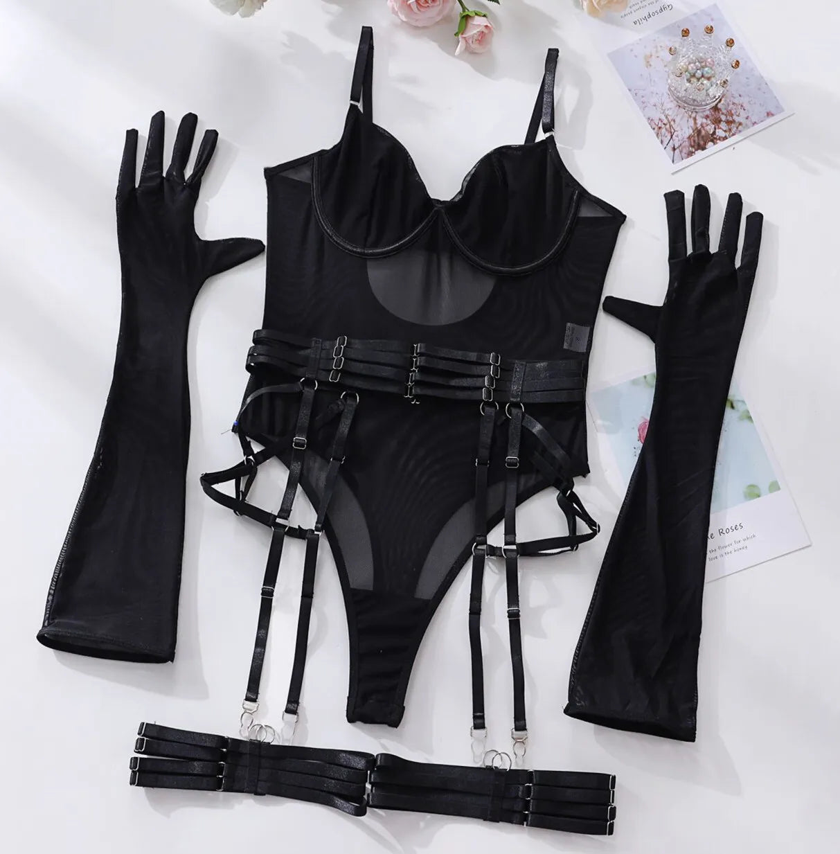 Sexy Mesh Bodysuit Lingerie Women Lace One-Piece Suit